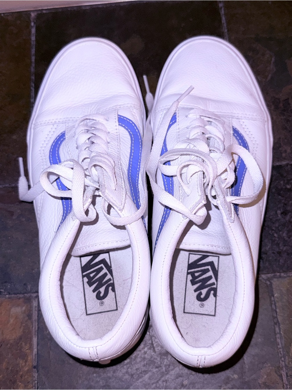 Vans White Low-Top Sneakers with Blue Side Wave